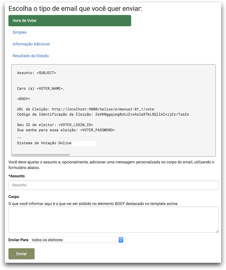 Enviando e-mail para eleitores