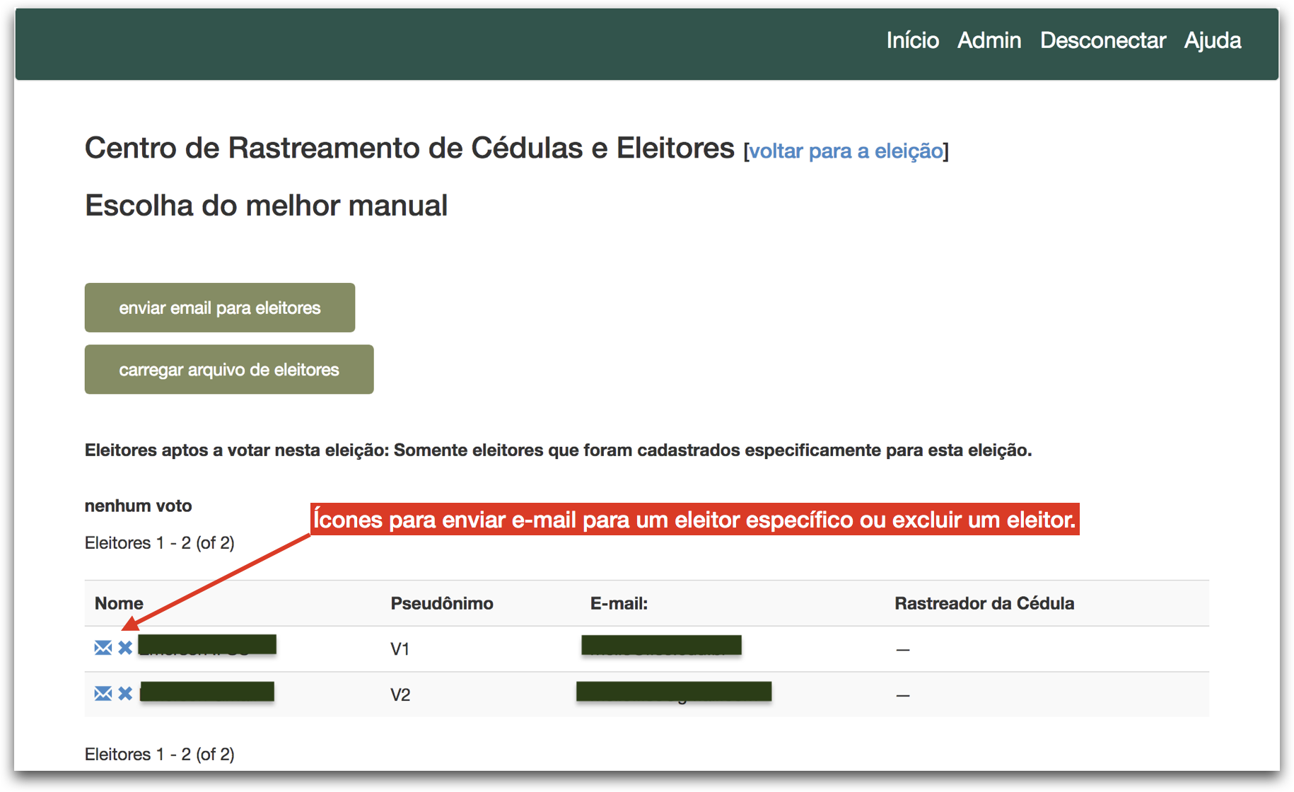 Enviar e-mail para eleitores