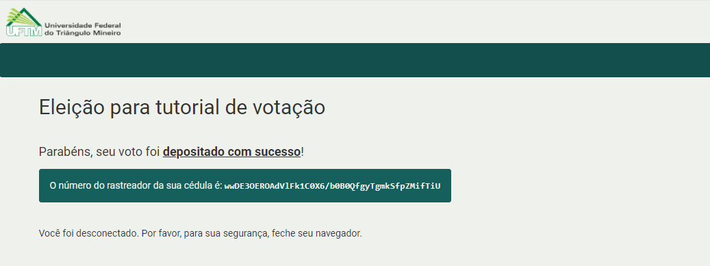 Voto depositado com sucesso